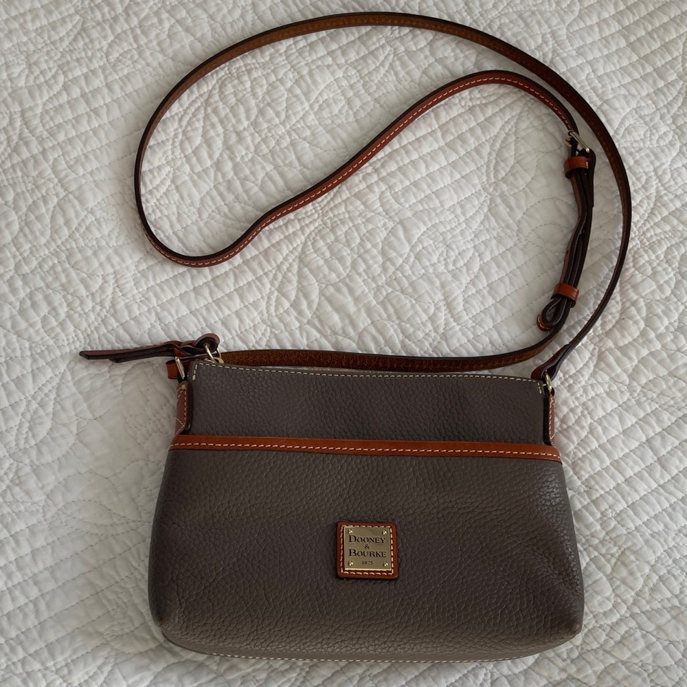 Dooney & Bourke Taupe and Tan Pebble Grain Leather Ginger Crossbody Bag